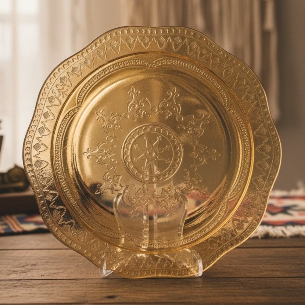 Vintage Yellow Clear Carnival Glass‎ Plate 11"  1960's